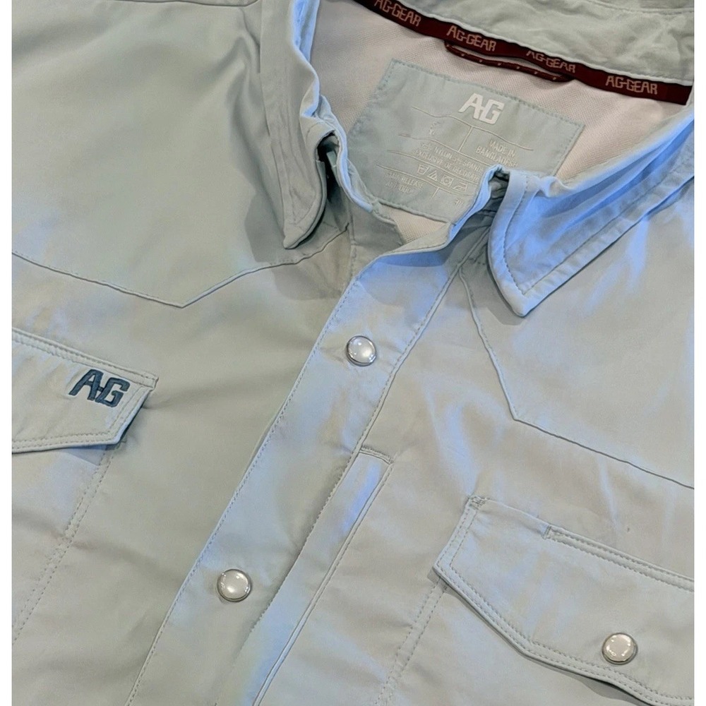 AG-Gear Stockyard Short Sleeve Shirt Pearl Snap Men's Sz XL Ice Blue 30+ UPF